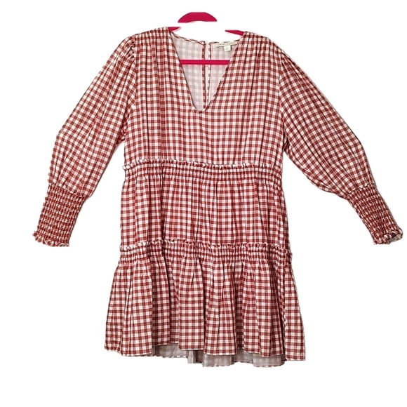 Chelsea & Violet Long Sleeve V Neck Brown and White Flowy Dress  Size L - Picture 1 of 6